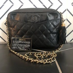 CHANEL vintage camera bag in black lizard *RARE*